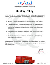 Mahindra Powerol Quality Policy